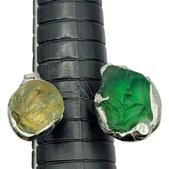 Sea Glass Balance Ring With Upcycled Silver Spoon Band Artisan Crafted Adjust. - Picture 3 of 14